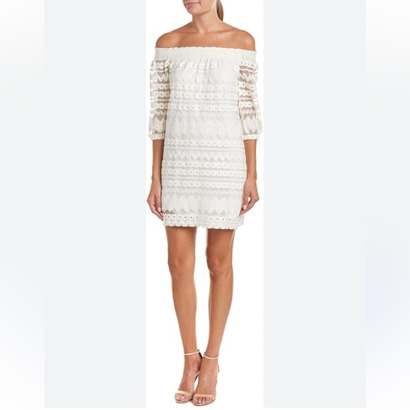Trina Turk hoku embroidery lace off shoulder mini dress size M - Picture 1 of 13